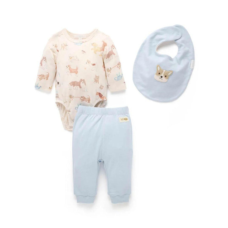 Purebaby Organic Garden Puppy Print 3 Piece Gift Set