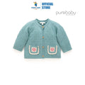 Purebaby Organic Duck Egg Melange Print Crochet Pocket Cardigan