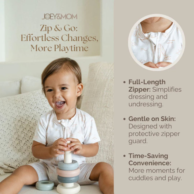 Joey & Mom Zipper Premium Bamboo Cotton Baby Romper | Short Sleeve Onesie for Newborns & Infants