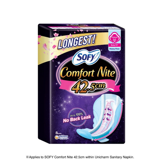 Unicharm SOFY Comfort Nite Sanitary Pad 42.5cm 8pcs (2 Packs)