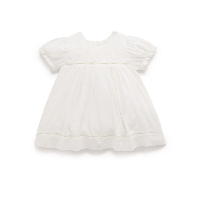 Purebaby Organic Embroidered Dress Vanilla