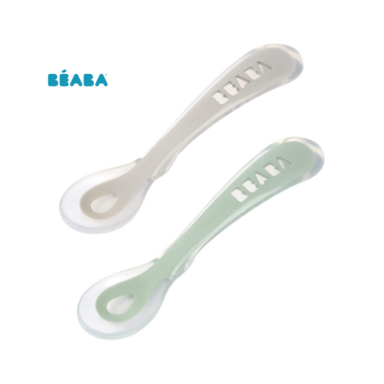 Beaba 2nd Age Silicone Spoon With Case - Velvet Grey/Sage Green (8m+)