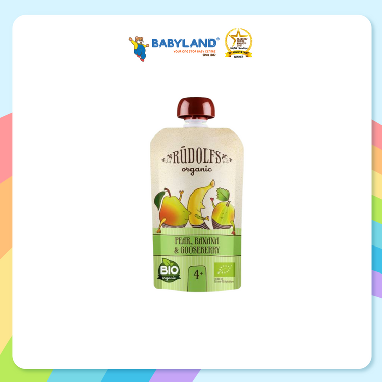 Rudolfs Organic Pear, Banana And Goosberry Puree 110g (6m+)