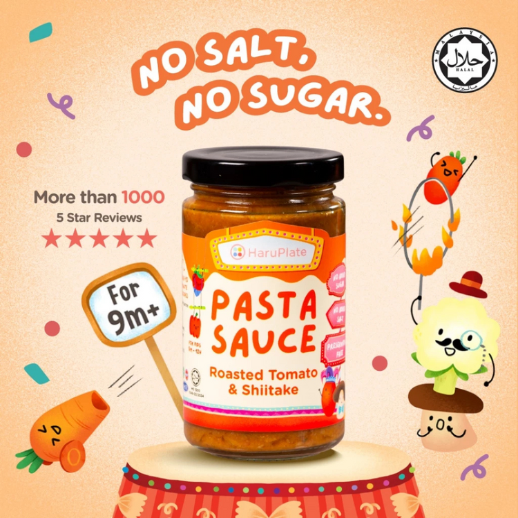 HaruPlate Pasta Sauce - Roasted Tomato & Shiitake (Halal-Certified, For Kids 9m+)