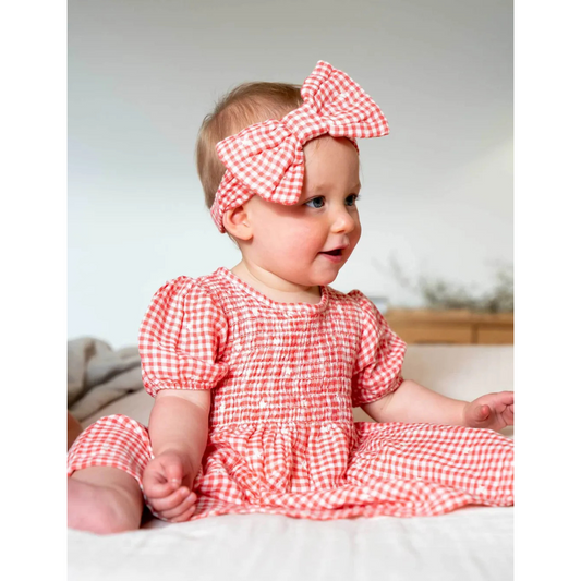 Purebaby Organic Gingham Star Broderie - Festive Shirred Dress