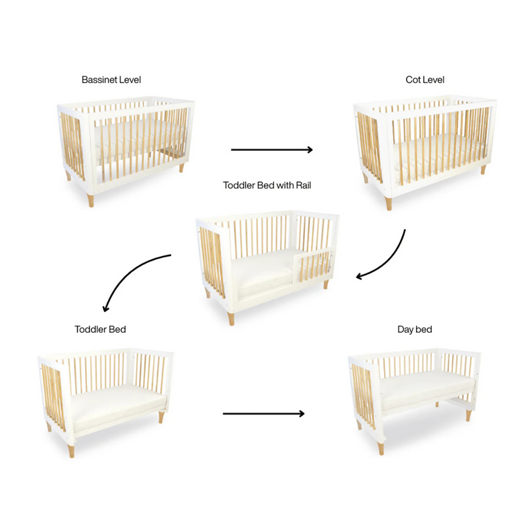 Babyhood Riya Cot - Beech & White ( Newborn to 5 years old )