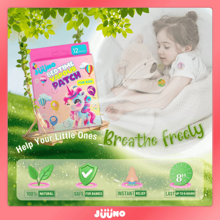 Juuno Bedtime Vapour Patch (Box of 12's) (Natural Nasal Congestion Relief/8Hour Aromatherapy/Easy Breath/Safe For Babies&Family)