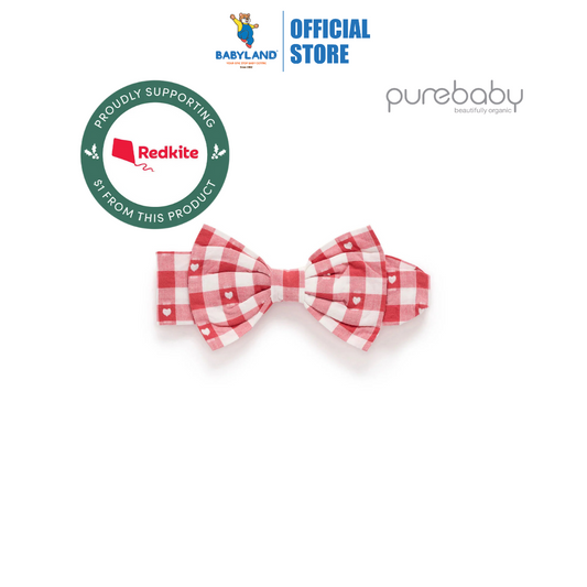 Purebaby Organic Bow Headband - Heart Gingham Print