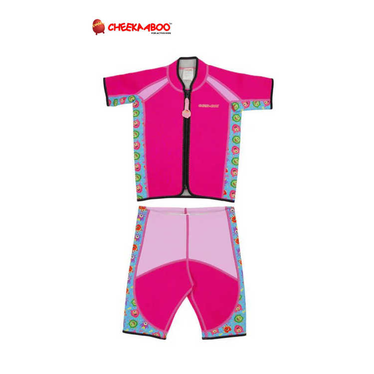 Cheekaaboo Twinwets Toddler Thermal Swimsuit UPF50+ Pink Monster