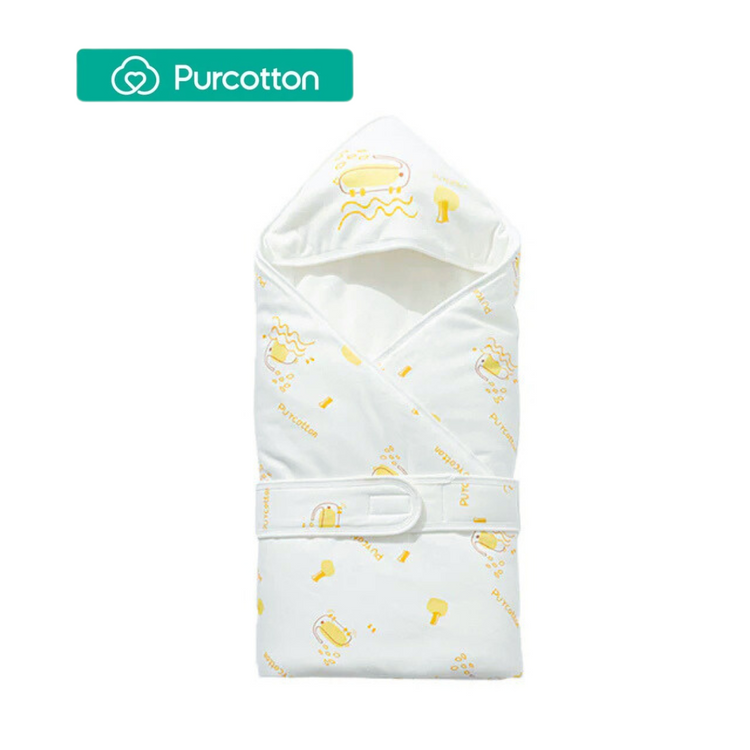 Purcotton Baby Swaddle 90cm x 90cm Yellow Baby Elephant