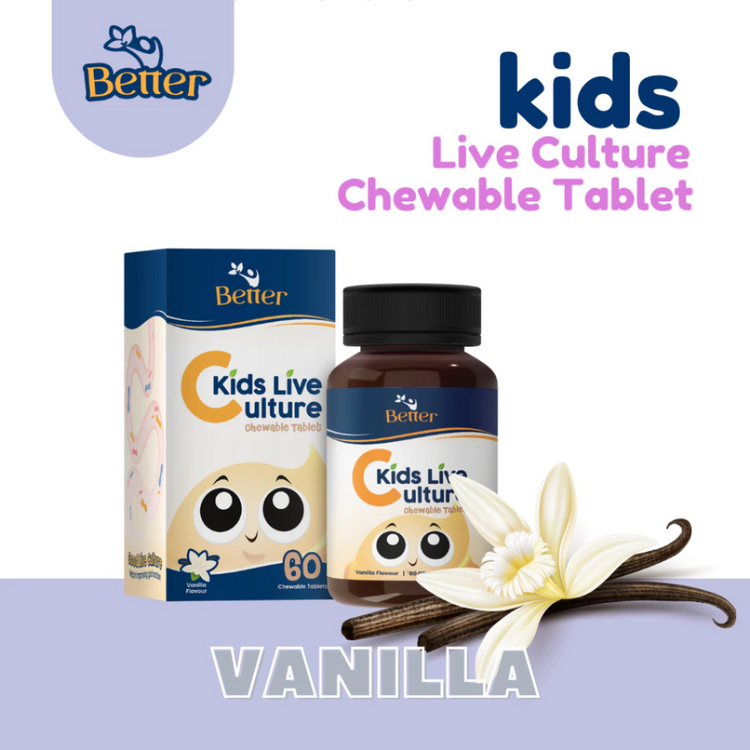 (HALAL) Better Kids Live Culture Chewable Tablet 60’s. Probiotic – 100% Natural Colours and No Preservatives