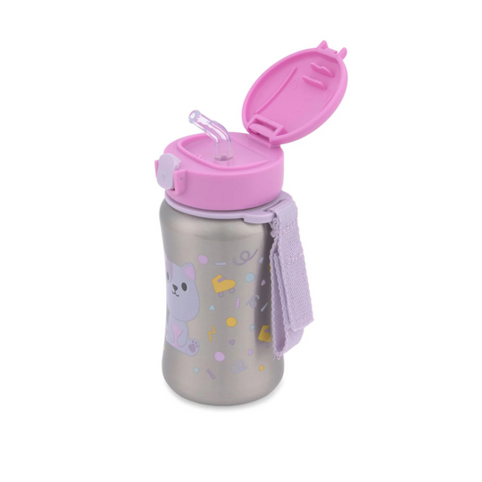 Skip Hop Besties Squad Stainless Steel Straw Bottle - Cat (12+ months)
