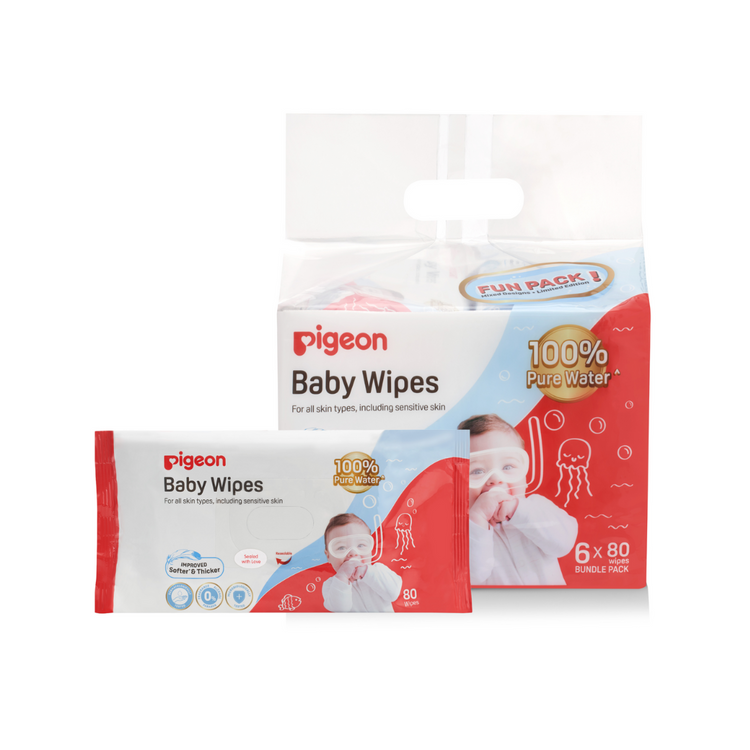 Pigeon 100% Pure Water Baby Wipes (6 x 80wipes)