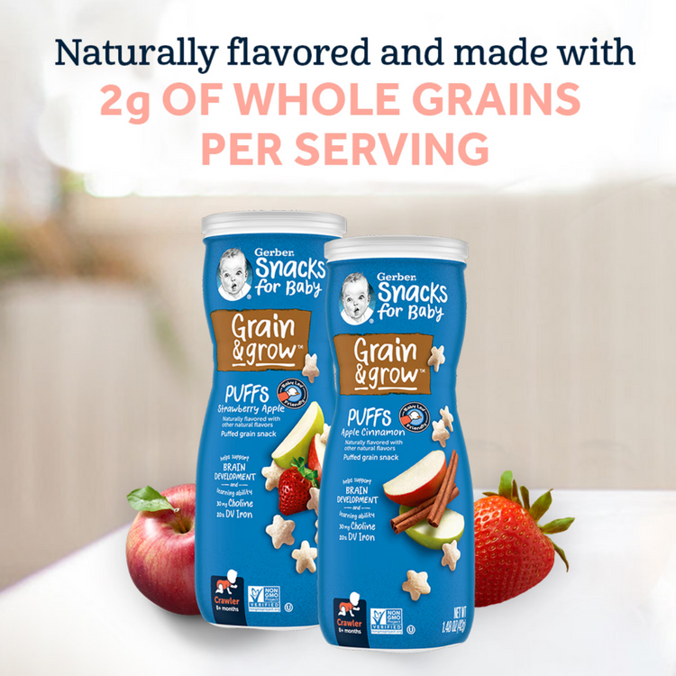 Gerber Puffs 42g - (8m+) SweetPotato/ Strawberry/ AppleVanilla/ AppleCinnamon/ PeachBanana/ Blueberry