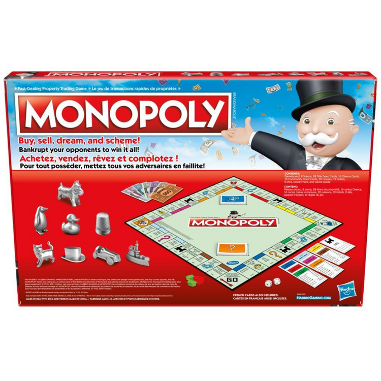 Monopoly Classic Board Game for Ages 8+, For 2-6 Players, Includes 8 Tokens (Tokens May Vary)