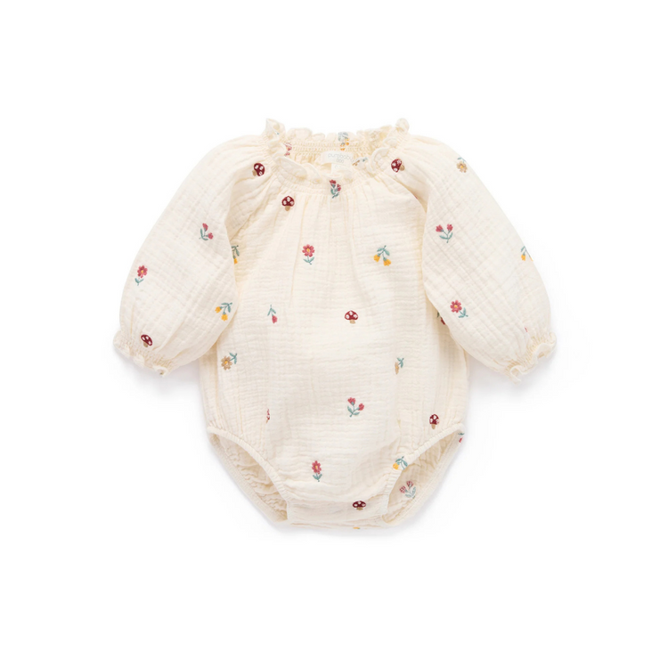 Purebaby Organic Forest Embroidered Bodysuit - Forest Broderie Print