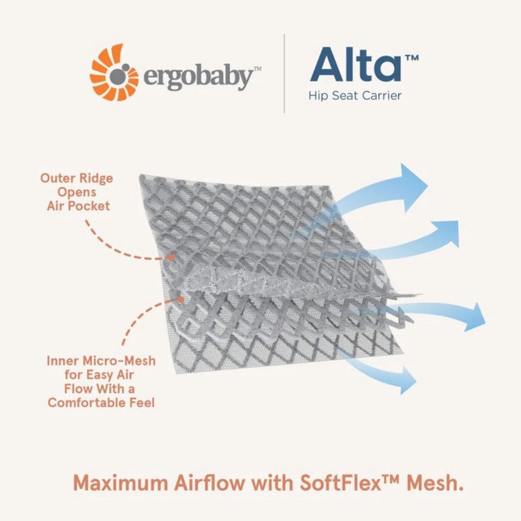 Ergobaby Alta Hipseat Carrier All over, SoftFlex ™Mesh for #1 Airflow Ergonomic Wide cushioned Hipseat 4-48 months