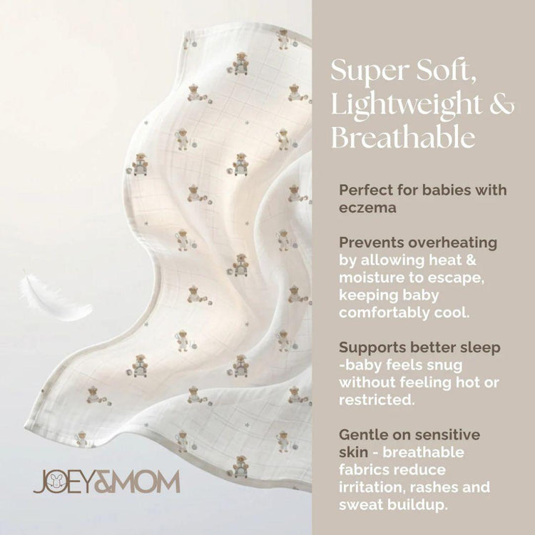 Joey & Mom Luxuriously Soft Bamboo Cotton Baby Swaddle (Set of 3) | Eczema Friendly