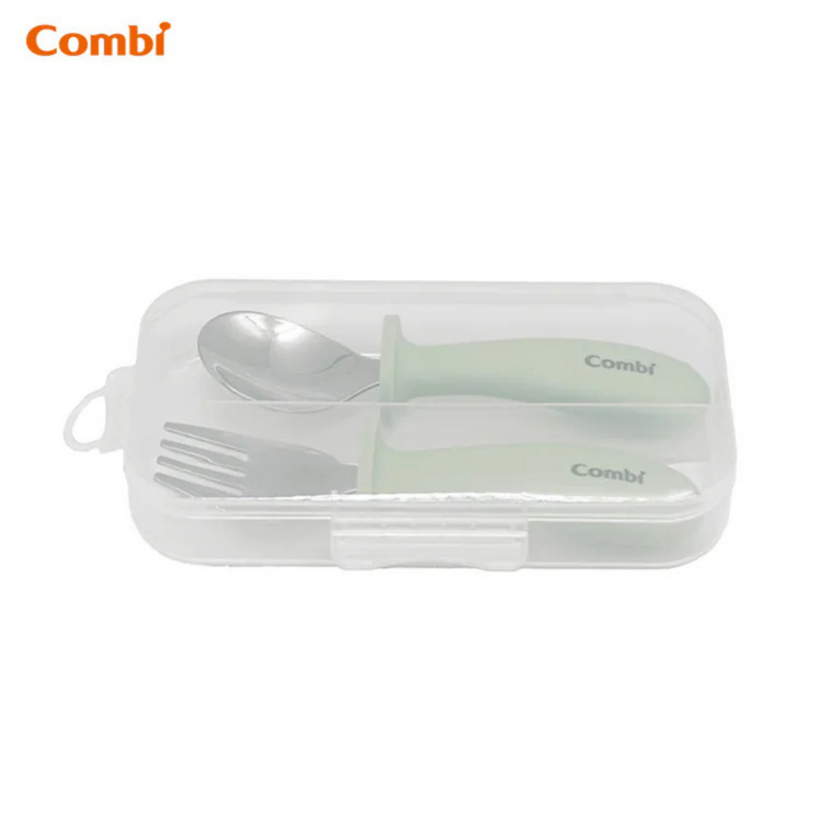 Combi Stainless Steel Spoon + Fork - Green