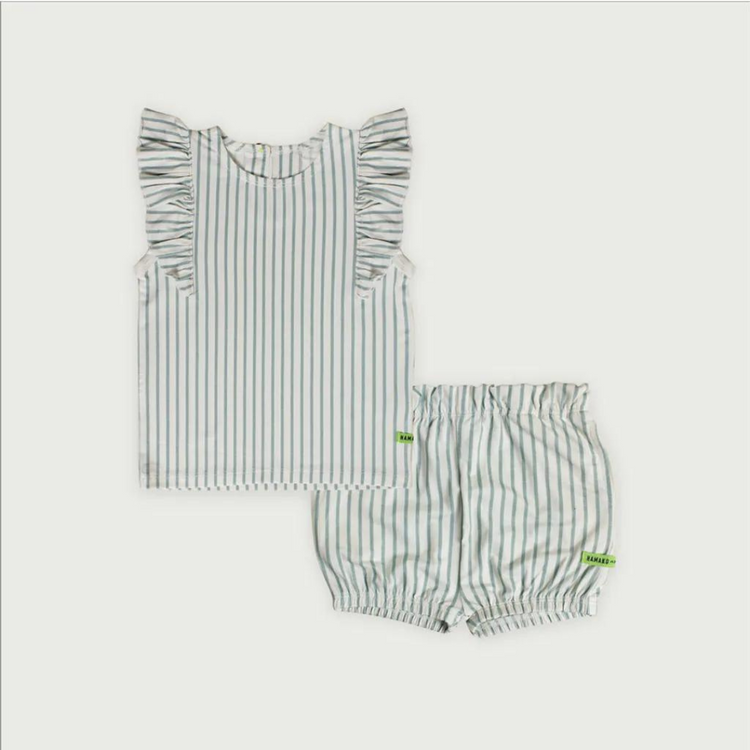 Hamako Tencel Kids/Adults Girl Set - Striped Aqua