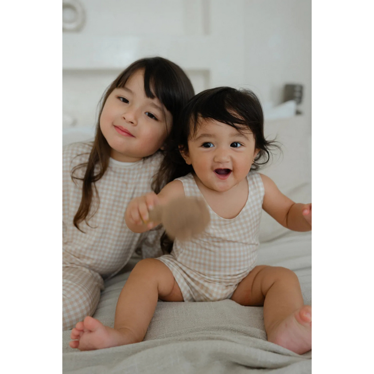 Hamako Tencel Micromodal Kids Long Set - Creme Gigham