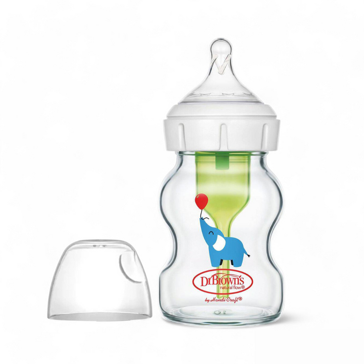 Dr Brown’s Options+ Glass Wide-Neck Bottle with Level 1 Teat (150mL) - Elephant