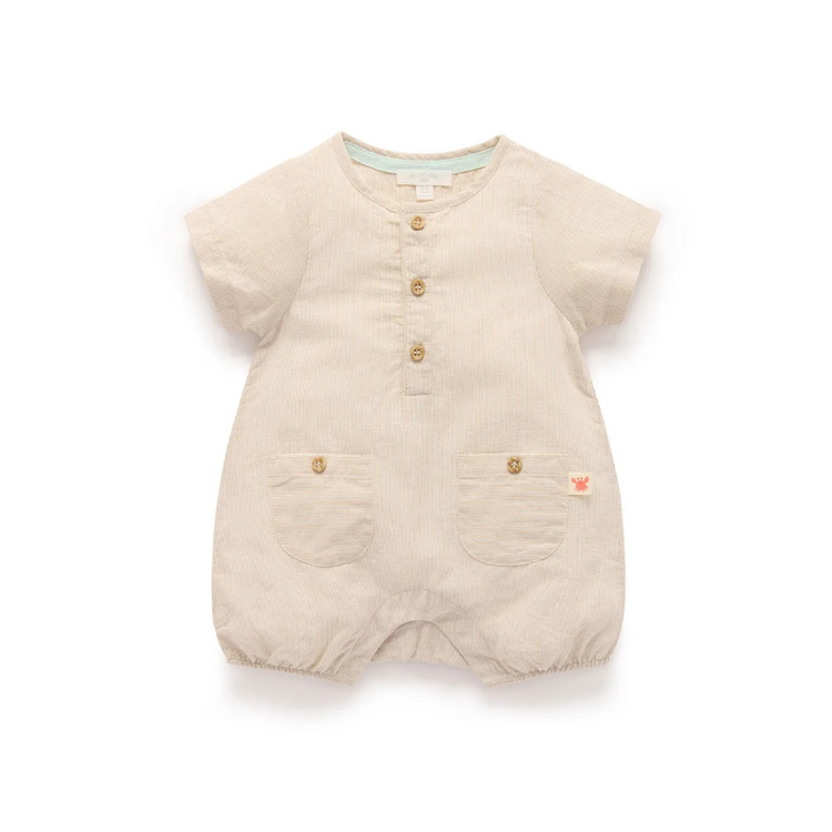 Purebaby Organic Linen Blend Romper Driftwood Stripe