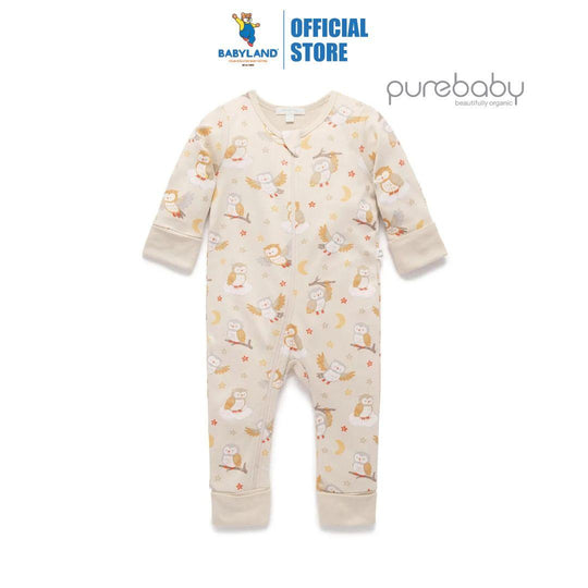 Purebaby Organic Owl Dreams Print Thick Pyjama Sleep Growsuit