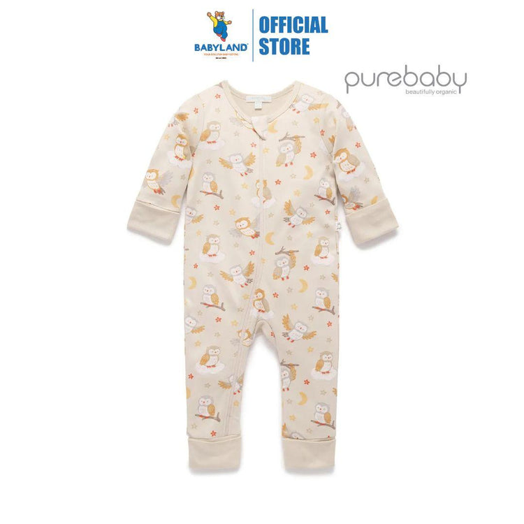 Purebaby Organic Owl Dreams Print Thick Pyjama Sleep Growsuit