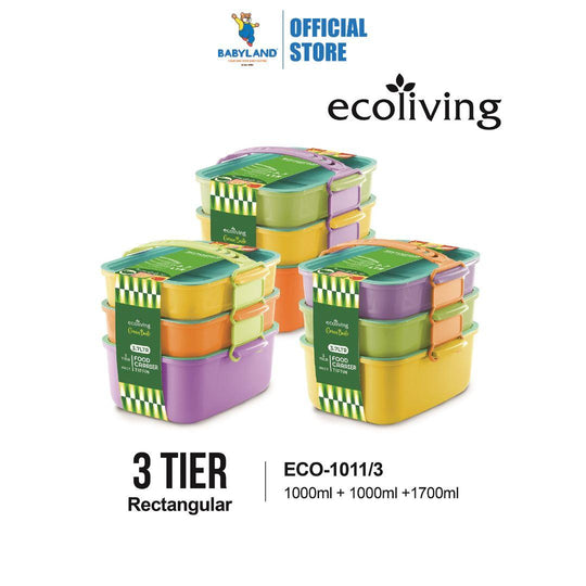 EE JIA Ecoliving 3-Tier Rectangular Food Container (ECO-1011/3) (Random Colour)