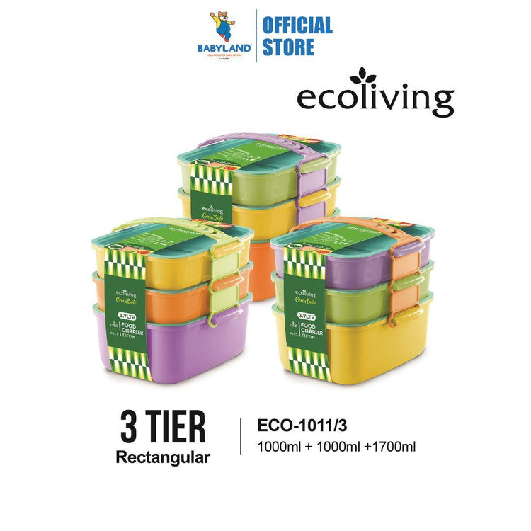 EE JIA Ecoliving 3-Tier Rectangular Food Container (ECO-1011/3) (Random Colour)