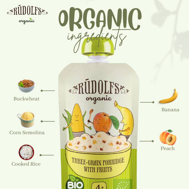 Rudolfs Organic 3 Grain Porridge With Fruits 110g (6m+)