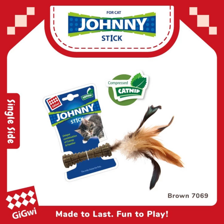 GiGwi Johnny Stick Catnip Natural Feather Cat Toy