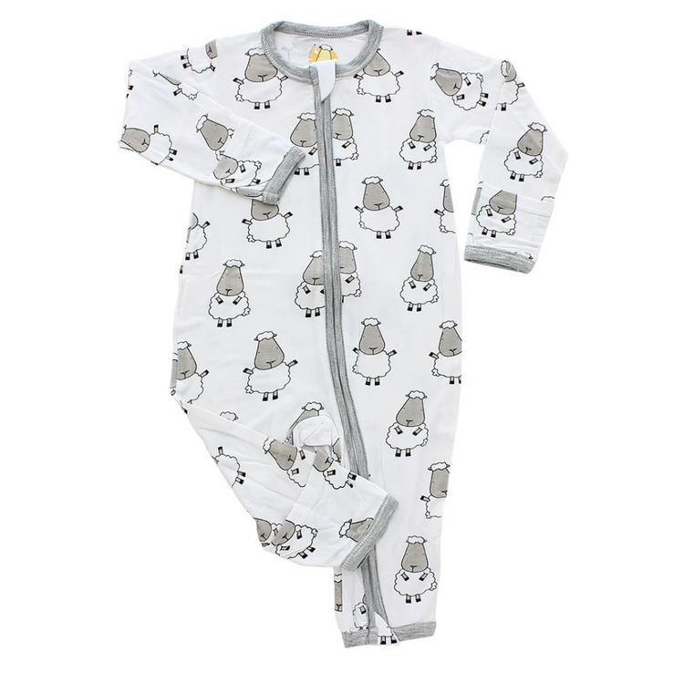 Baa Baa Sheepz Romper Zip Big Sheepz White with Grey Border ( 6 - 12 months )