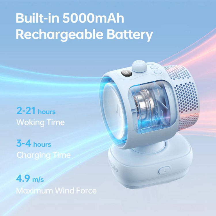 Jisulife Stroller Fan Life 3 Clip Version 5000mAh - 21H Runtime Ultra Quiet 120° Auto Oscillation Night Light for Home Office