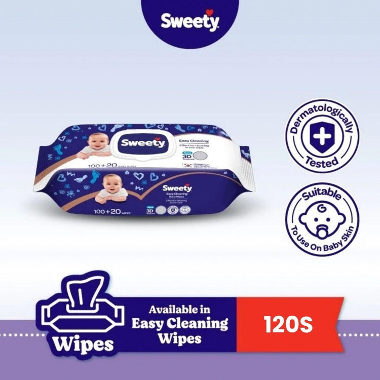 Huggies Sweety Easy Cleaning Baby Wipes 120S –3D texture for effective cleaning in one wipe