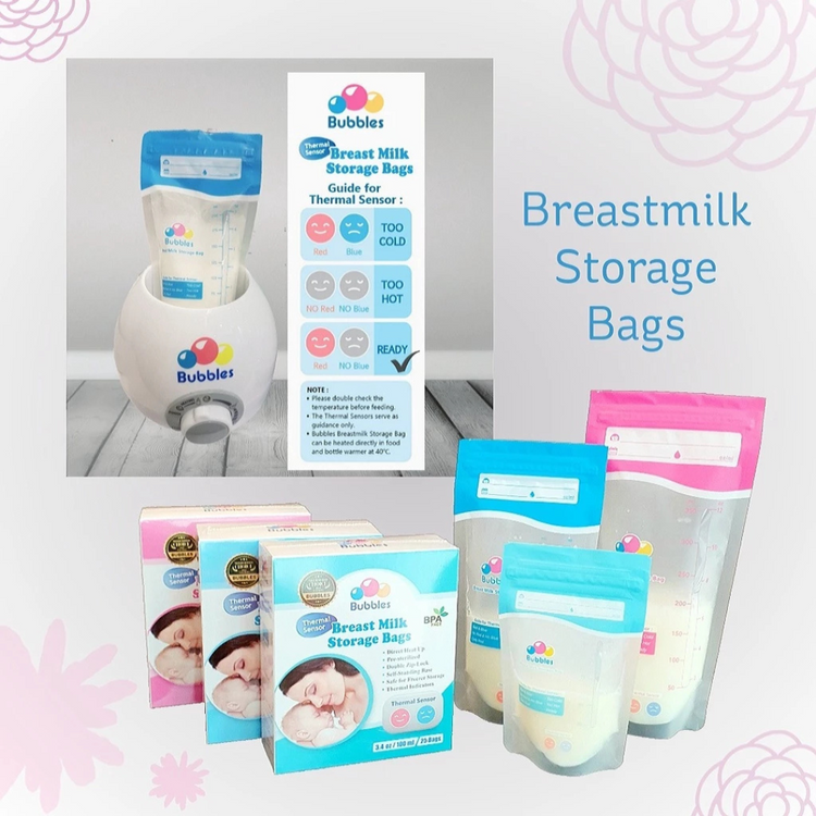 Bubbles Thermal Sensor Double Ziplock Breastmilk Bags (7oz x 25 Pcs)