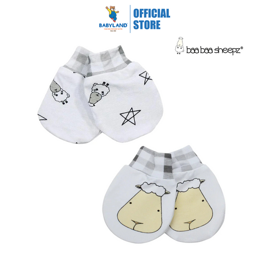 Baa Baa Sheepz Mittens Small Star & Sheepz Checkers + Big Face Checkers White Set - 2 Pairs