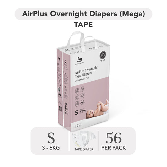 Applecrumby AirPlus Overnight Tape Diapers - S56/M52/L48/XL42
