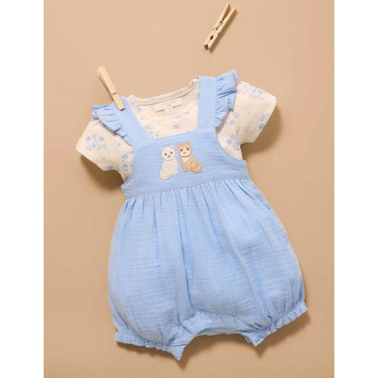 Purebaby Organic Bluebell Print Embroidered Overall Set