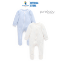 Purebaby 2 Pack Organic Sleepsuit - Pale Blue Bear