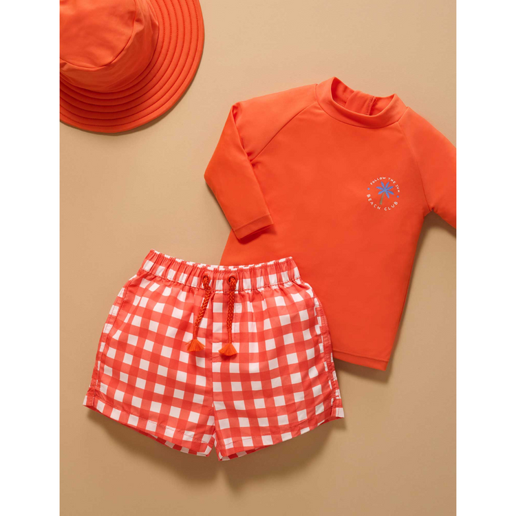 Purebaby Organic Fiesta Gingham Board Short & Rashie Set