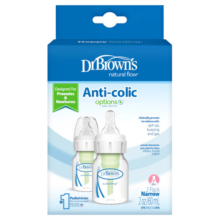 Dr Brown's Options+ PP Narrow Neck Bottles with Preemie Teat (2x60ml)(0m+)