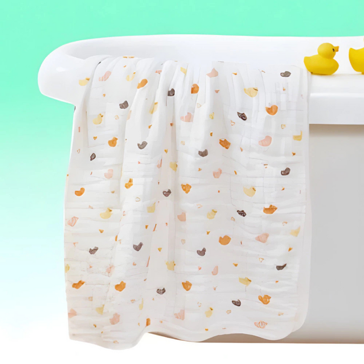 Purcotton Baby Airysoft Gauze Bath Towel 6 Layer Stitched 95cm x 95cm Yellow Duckling