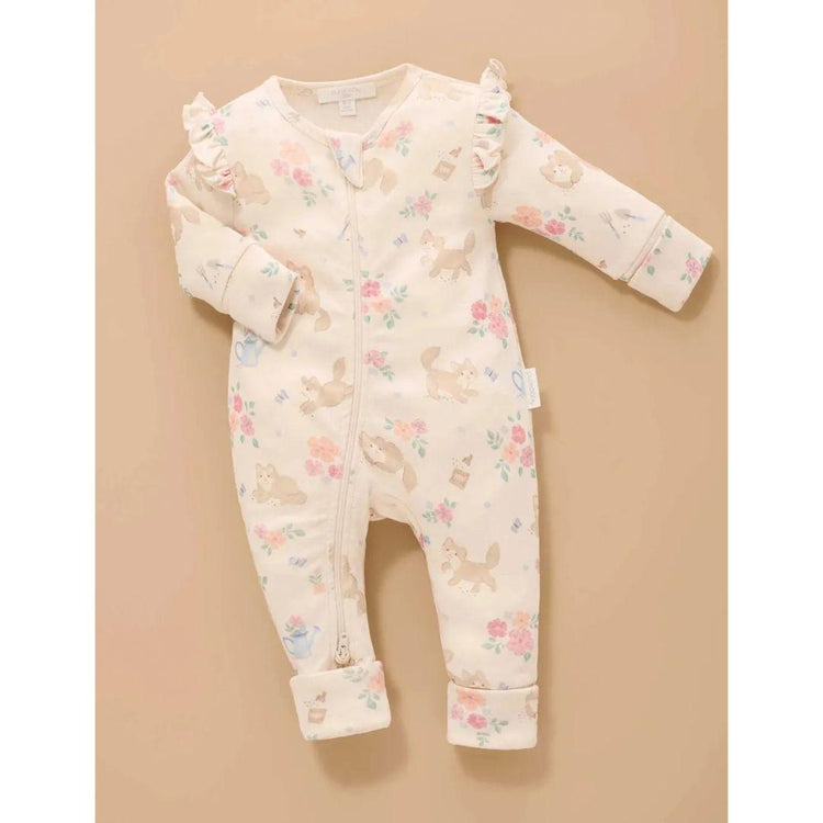 Purebaby Organic Garden Kitten Baby Printed Zip Growsuit