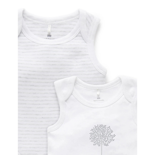 Purebaby 2 Pack Organic Singlet Bodysuit - Pale Grey Melange Print