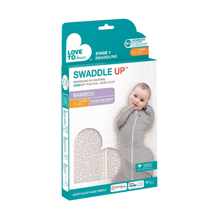 Love To Dream Stage1 Swaddle Up Bamboo 1.0 TOG Original Grey Dot (NB)