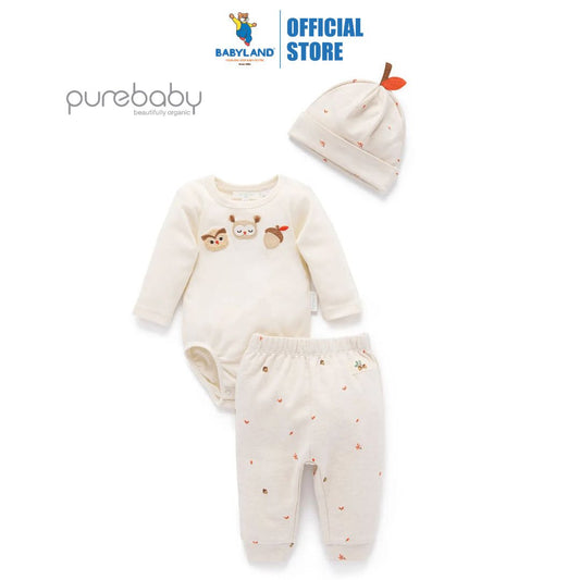 Purebaby Organic 3 Piece Gift Set - Oak Leaf Print