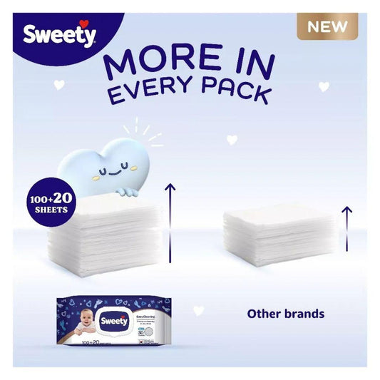 Huggies Sweety Easy Cleaning Baby Wipes 120S –3D texture for effective cleaning in one wipe