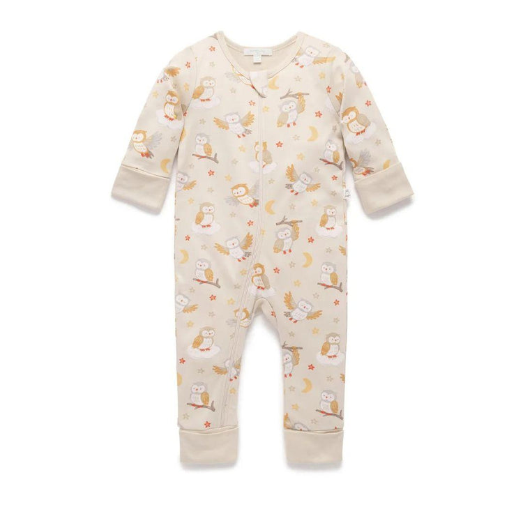 Purebaby Organic Owl Dreams Print Thick Pyjama Sleep Growsuit